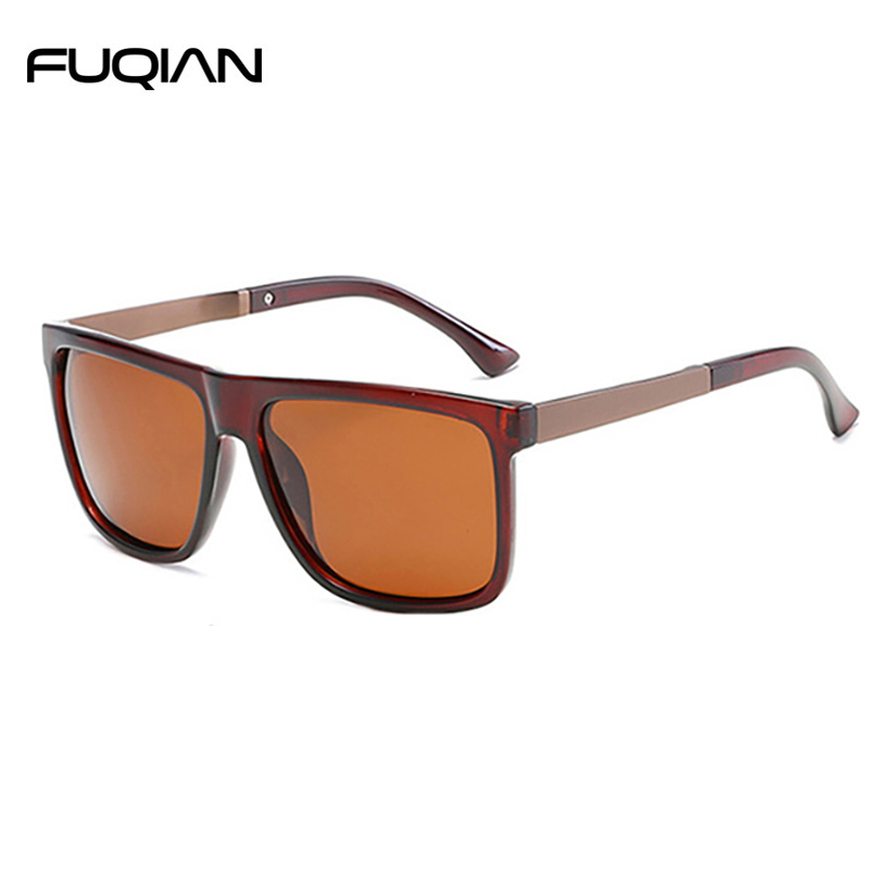 Classic Square Plastic Frame and Metal Temple Polarized Male Sunglasses