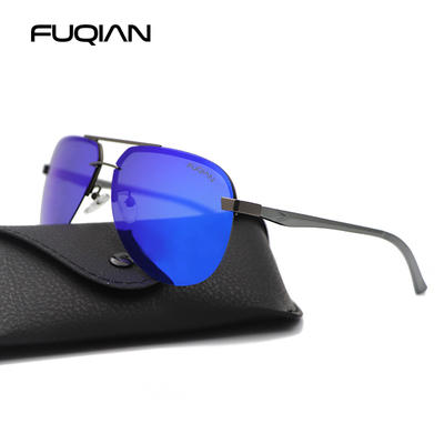 Fashion Rimless Pilot Men Polarized Sunglasses Stylish Aluminum Magnesium Sun Glasses Ice Blue Driving Eyewear UV400 90143