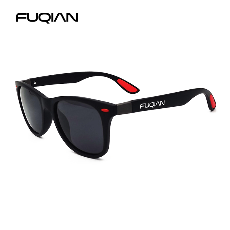 FUQIAN Hot Sale Polarized Sunglasses Men Women Classic Square Plastic Driving Sun Glasses Male Fashion Black Shades UV400